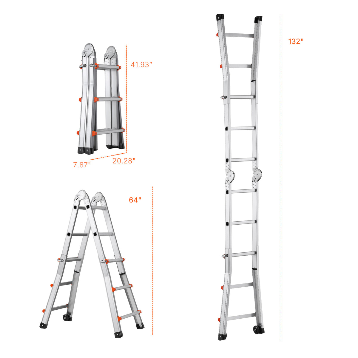 VEVOR Telescoping Ladder A Frame 9.5 FT 2880mm / 11FT 3350 mm / 13 FT 4000mm / 15.5FT 4670 mm / 17FT 5120 mm / 20FT 5990 mm/ 20.5FT 6230 mm Extension Multi-Function for Homework