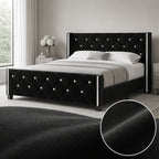 Twin Full Queen King Size Bed Frame, Upholstered Bed Frame with Diamond Tufted Headboard, Modern Silvery Side Wing Back, No Box Spring Needed, Easy Assembly, Purple, Black, Blue, Green, Pink, White