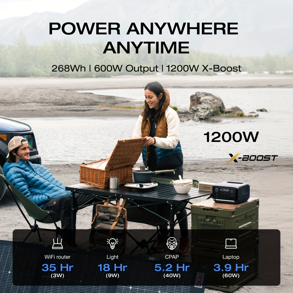 ECOFLOW 268Wh River 3 Plus 270 Portable Power Station, LiFePO4 Battery Solar Generator, 3 Up To 1200W AC Outlets, <10 MS UPS, Expandable To 840Wh, <30 DB Quiet, 1Hr Fast AC Charge