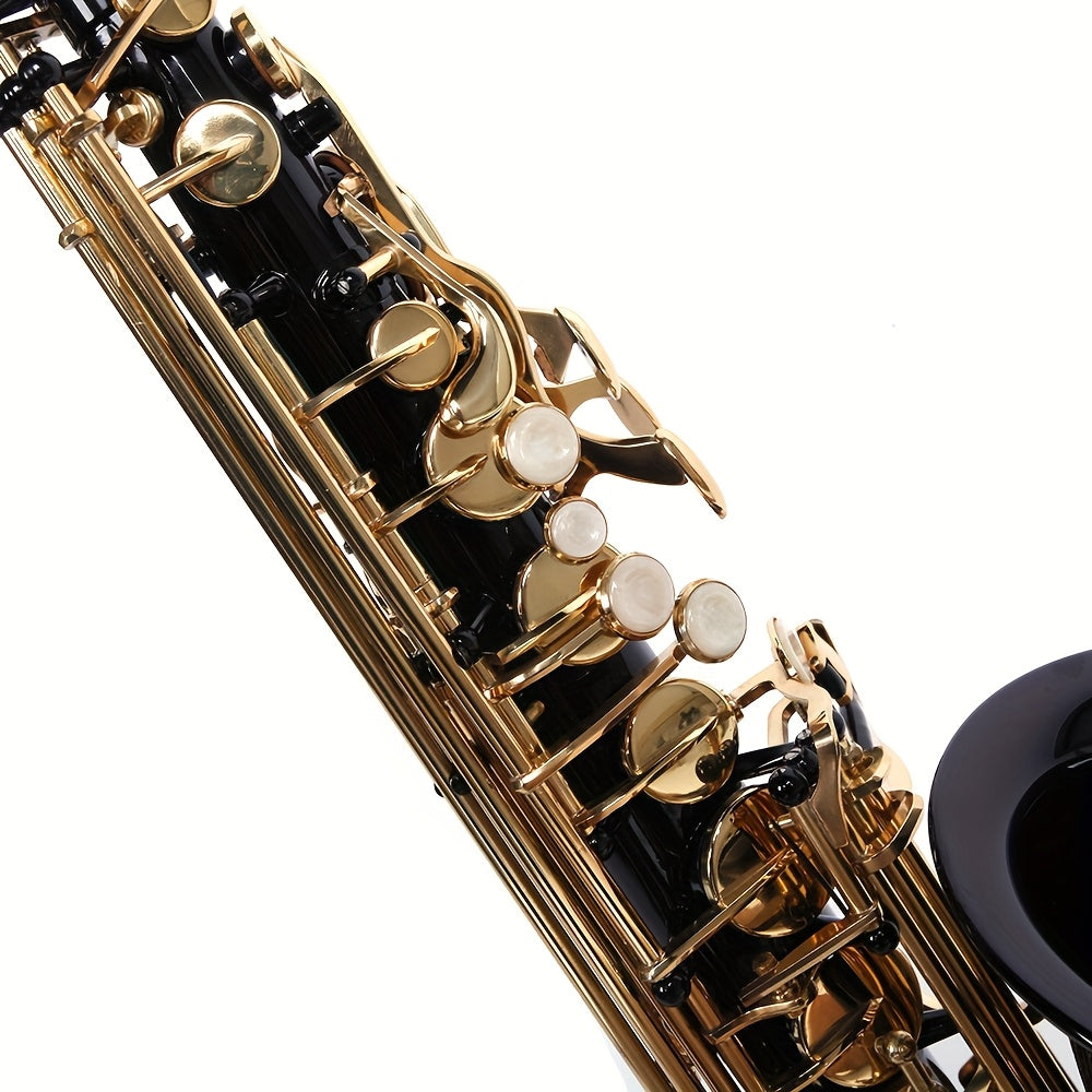Glarry Mid-range Alto Drop E Lacquered Golden Saxophone, with Carve Patterns, Brass Material, Stylish Appearance, Kit with Hard Case, Cleaning Tools, for Beginner, All Experiance Level, Festival/ Birthday Gift for Music Lover