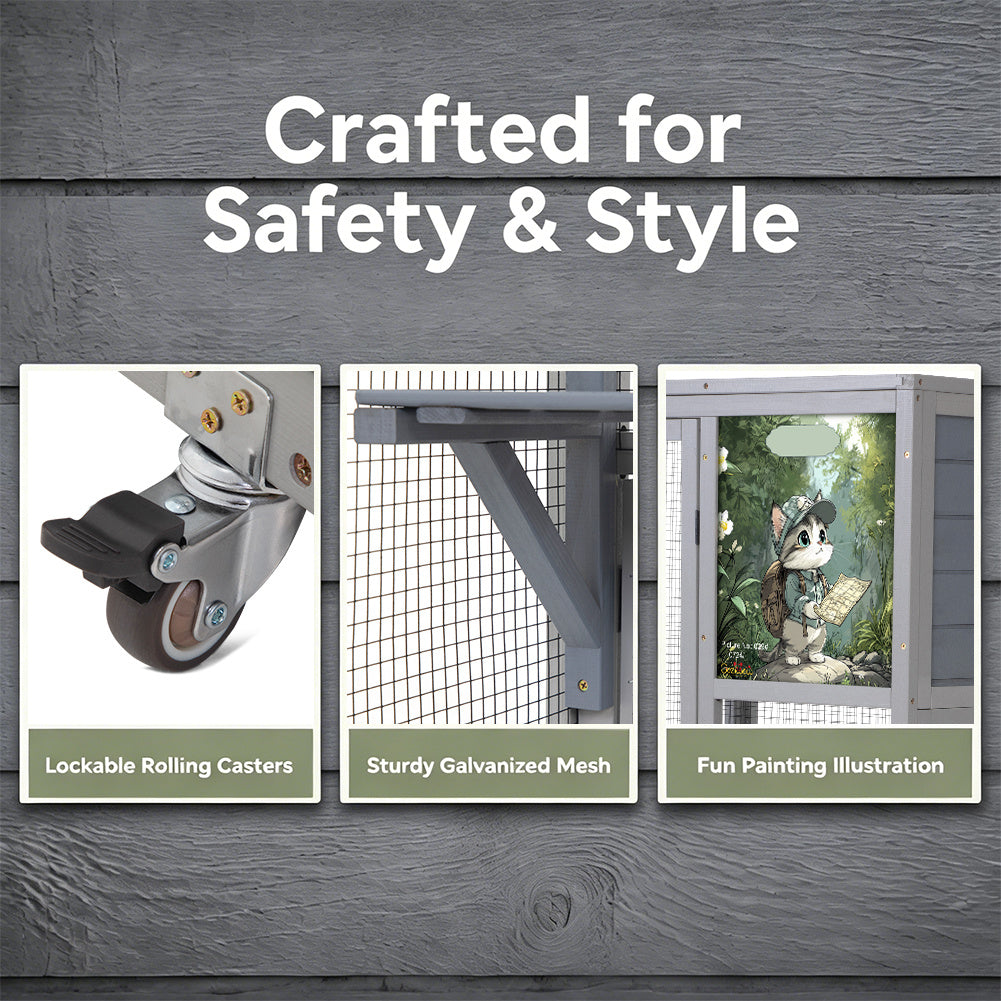 Catio on Wheels for Patio, Outdoor Cat Enclosure Window Access