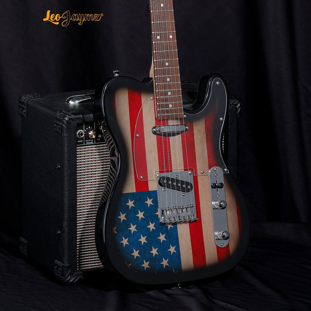 [Electric Guitar] Leo Jaymz DTL Style Electric Guitar with Flag Sticker - High Gloss Mahogany Body And Hard Maple Neck - High Transparency Acrylic Pickguard