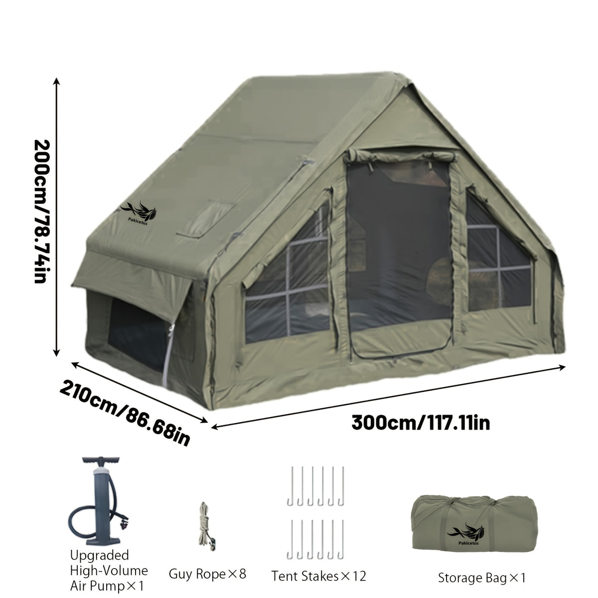 Inflatable Camping Tent for 4-6 Person Family Trips, PAKICETUS Quick-Setup Glamping Shelter with Breathable Mesh