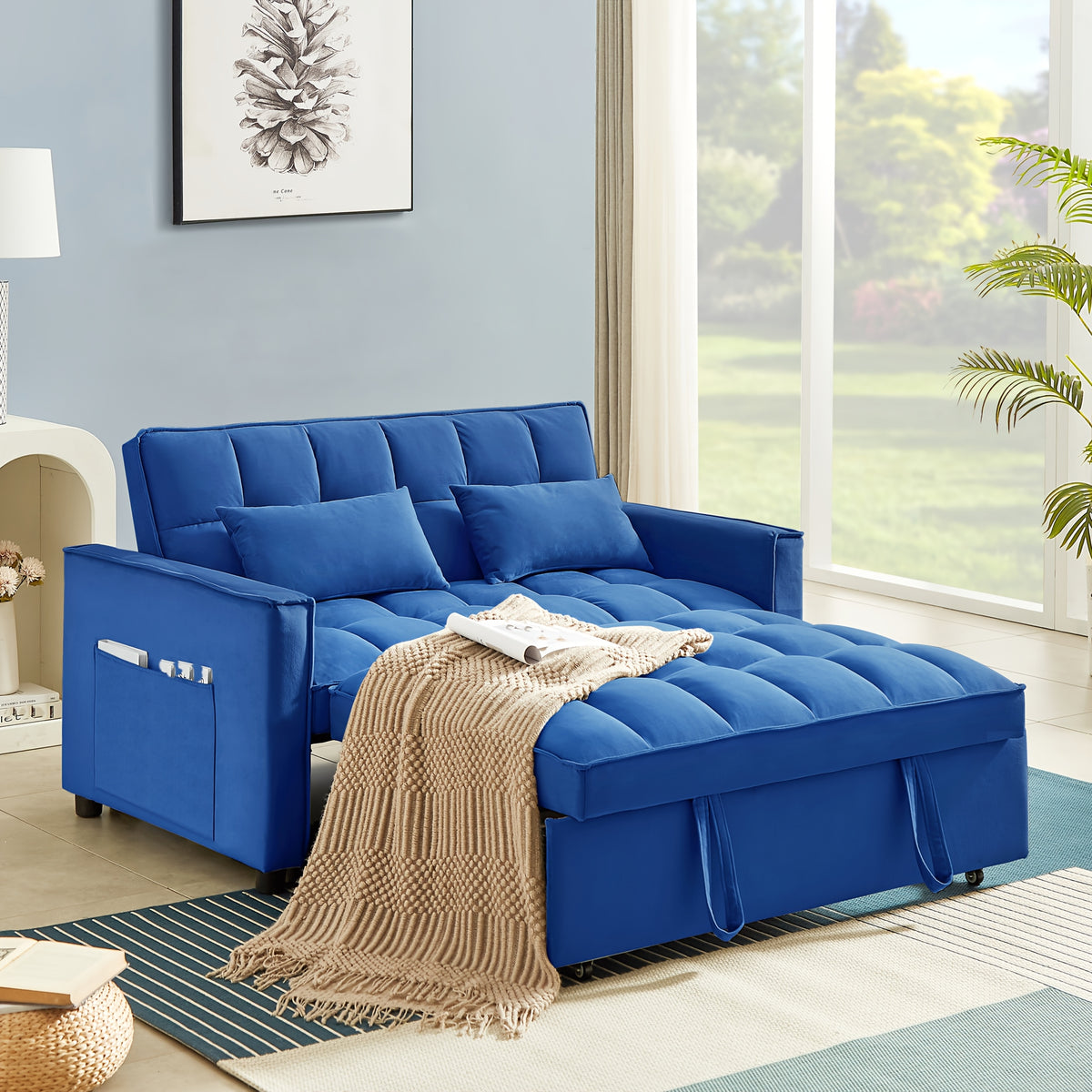 54Inch Velvet 3 in 1 Convertible Sleeper Sofa Bed, Futon Couches for Living Room with Side Pocket | Adjustable Backrest | Velvet Fabric | Pull Out Couch | Love-Seat Sofa | Sectional Sofa Bed | 2-Seat Sofa Bed