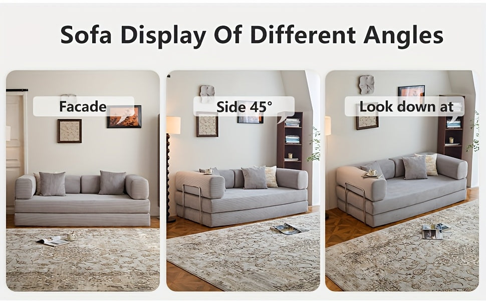Boneless Sofa Bed, Convertible Modular Sofa With Armrest Pillow, Modular Sofa In A Box Compressed Memory Foam Sofa With Washable Sofa Cover For Living Room, Bedroom, Apartment, No Assembly
