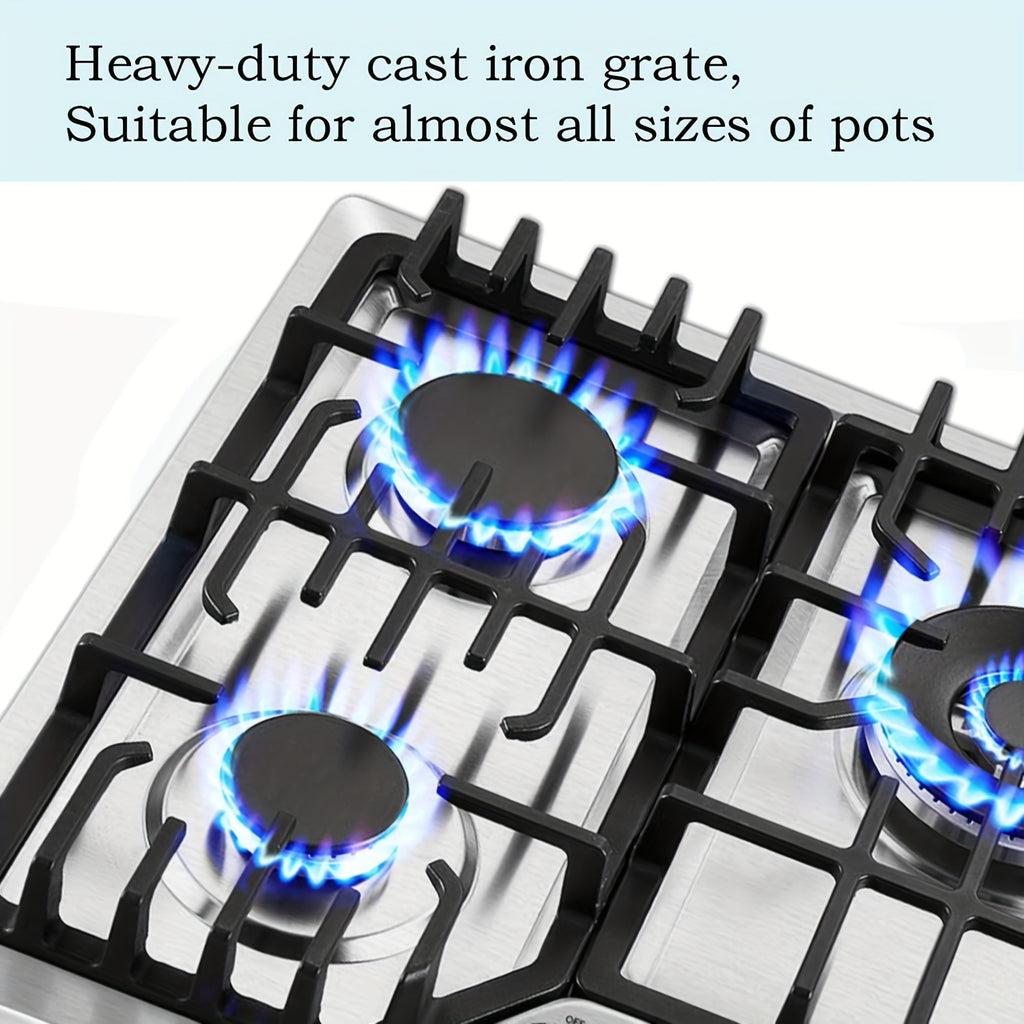 Bulit-In Gas Cooktop 30 Inch with Griddle, 5 Italy SABAF Powerful Burners, Max 48300 BTU Gas Stove Top, 304 Stainless Steel Panel, NG/LPG Convertible