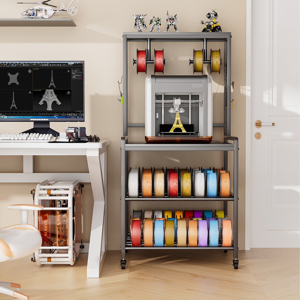 Printer Stand with Charging Station, Large 3D Printer Table with Filament Storage, Heavy Duty Rolling 3d Printing Stand Filament Organizer with 4-Tier Storage for Workshop/Office/Garage
