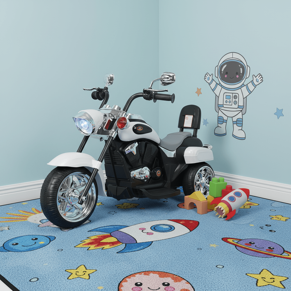COSTWAY 3-Wheel Chopper Motorcycle, 6V Powered Ride-On Toy with Training Wheels, Headlight And Forward/ Reverse, Electric Trike for Kids 3+ Years Old