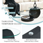 Glass Coffee Table for Small Spaces with Three-Tier Storage and a Clear Tempered Glass Top