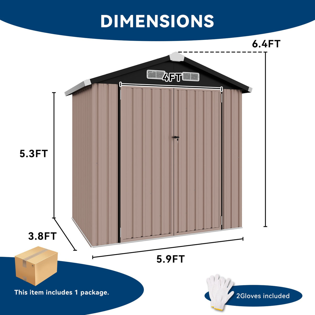 ULSMVOC 12X20X9.3/10X12/6X4 FT Metal Storage Shed - Outdoor Garden Shed Kit, Lockable Tool Shed, Backyard Shed with Double Hinged Doors, 4 Windows, Carport for Car, Truck, Bike And Lawn Mower & Equipment, Brown