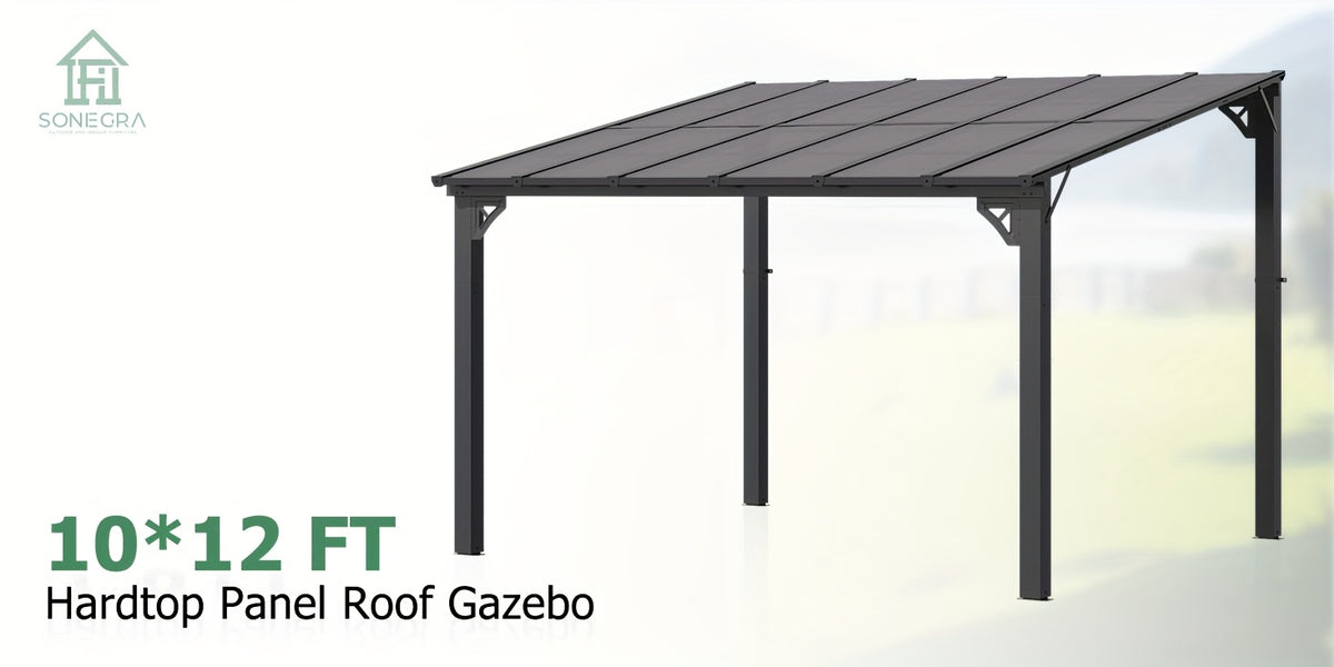 Outdoor Gazebo & Pergola Set - Hard Top Lean-to Wall Mounted Aluminum Alloy Awning With Canopy Roof, Outdoor All-Weather Cover For Patio, Backyard, Deck, Shade & Rain Protection(Multi-size Selection)