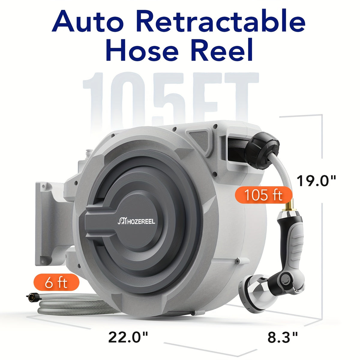 5/8 Inch And 1/2 Inch X 72 Feet, 1/2 Inch X 150 Feet, Retractable Garden Hose Reels, Supplied by Hoze Rele, Outdoor Garden Hose Reels - Automatic Self-Extending Wall-Mounted Hose Reels, Arbitrary Length Lock, 10-Mode Nozzles, Gray