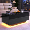 High Glossy LED Coffee Table, Modern Coffee Tables with Open Display Shelf And Sliding 2 Drawers, Rectangular Coffee Table with LED Lights for Living Room, Dining Room, White/Black