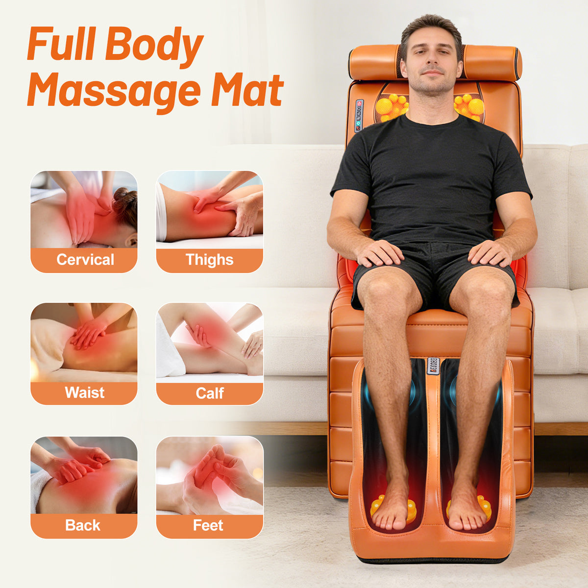 Full Body Massage Mat with 3D Kneading for Neck & Shoulder, Manual Control & Zone Massage. Includes Upgraded Leg & Foot Massager, Ideal for Home, Office, Sports & Relaxation