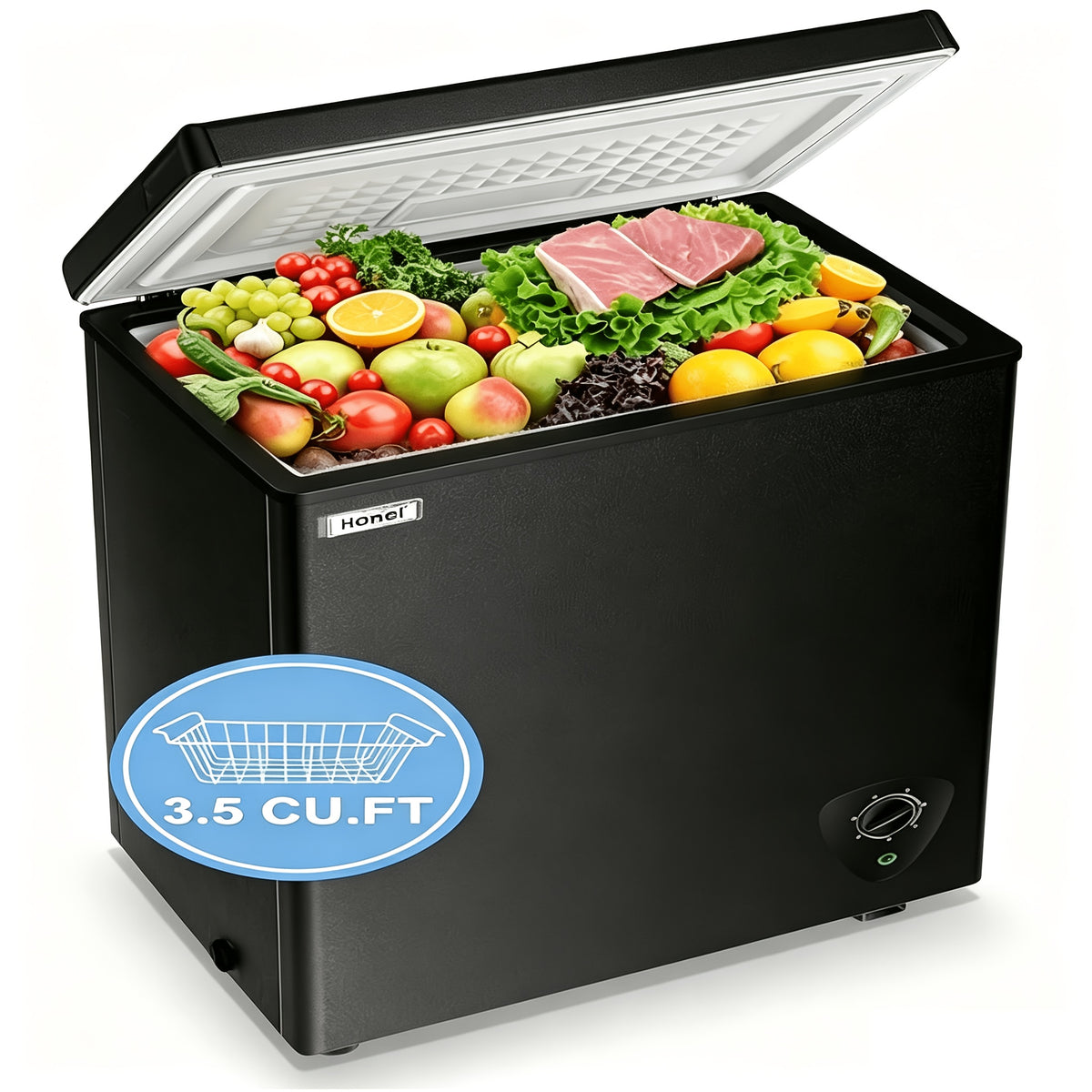 WANAI Chest Freezer Small Freezer Black Deep Freezers Compact Free-Standing Top Door Adjustable 7 Thermostats And Removable Basket Open Deep Freezer Apartment Kitchen