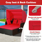 COSTWAY Patio Rattan Daybed Lounge Retractable Top Canopy Side Tables Cushions Gray.