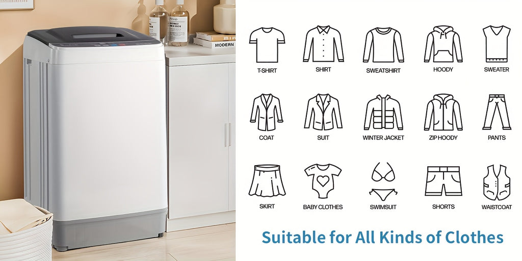 15.6/17.6/25/30lbs Full Automatic Portable Washing Machine - Compact Design with Drain Pump, 10 Programs, 8 Water Levels, LED Display & 24H Delay Start, Ideal for Apartment, RV & Camping