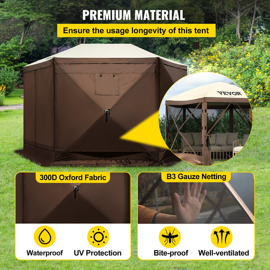 VEVOR Pop-Up Screen Gazebo Tent in 10 ft or 12 ft Sizes for Camping, Picnics and Backyard Gatherings