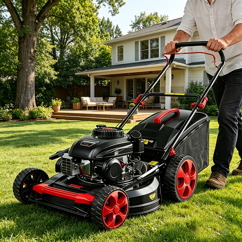Push-Type Gasoline Lawnmower, 21 Inch, Suitable for Large Yards, Four-Stroke Engine, for Garden Landscaping And Weeding, Black, 210Cc