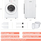 [Portable Dryer For Apartments] Compact Dryer 1.5/1.8/2.65 Cu. Ft. Portable Clothes Dryers With Exhaust Duct With Stainless Steel Liner Four Function Small Dryer Machine, Suitable For Apartments, Dorm, RVs, White