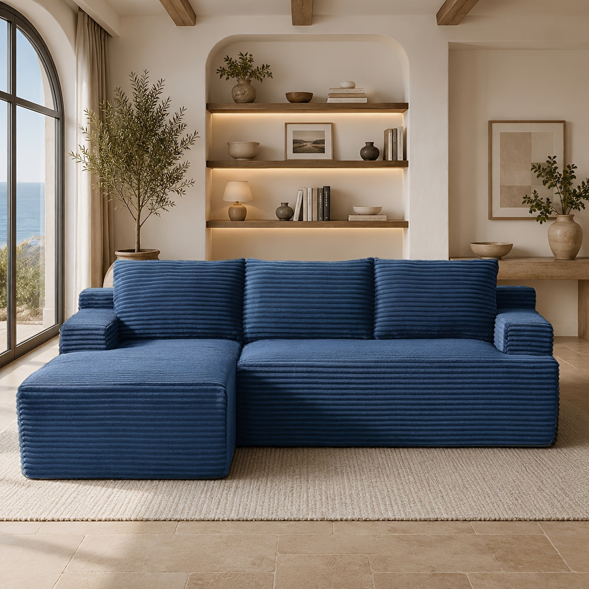L-Shaped Cloud Sofa, 3-Seater Corduroy Sectional Couch with Oversized Chaise, Deep Seat Modular Sofa, No Assembly Required, Modern Couch for Living Room & Bedroom