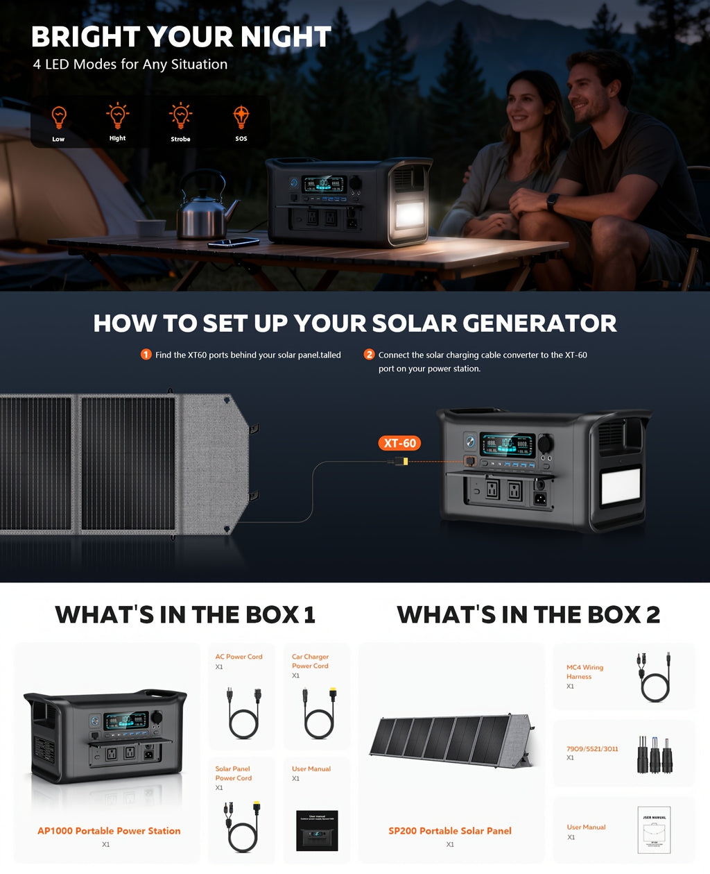 Ctolity AP2000 2048Wh 2400W (Peak 4800W), AP1000 1024Wh 1800W (Peak 3600W), AP400 345Wh 500W (Peak 1000W) Portable Power Station, Lifepo4 Battery, UPS Function, Solar Generator For Camping, Fast Charging High Capacity, Pure Sine Wave