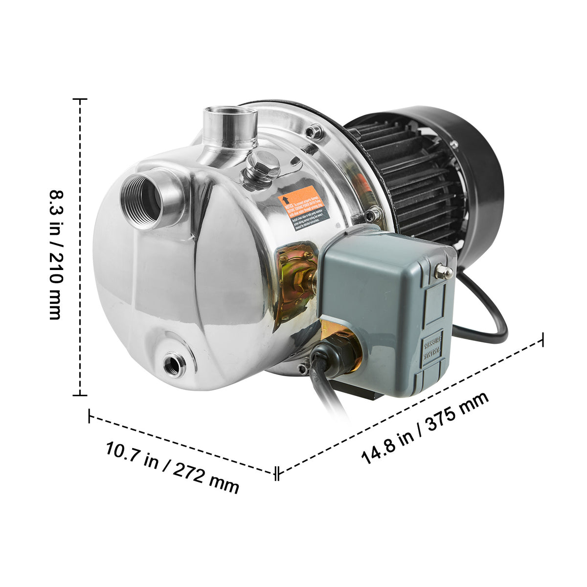 VEVOR 3/4HP SUS304 Stainless Steel Shallow Well Jet Pump, 115 Volt, 18.5 GPM 131 FT Maximum Head Irrigation Water Pump, for Agricultural Garden Irrigation System High-Rise Water Supply Shower Booster