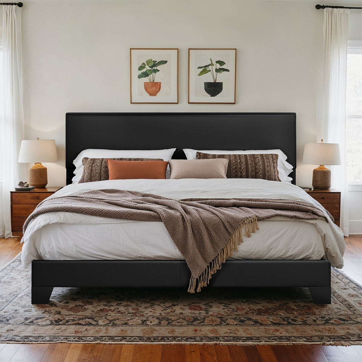 HOOMIC Upholstered Platform Bed in Full, Queen, Or King Sizes with an Adjustable Headboard, Sturdy Wooden Frame, Easy Assembly, No Box Spring Required, Available in 5 Colors: Beige, Dark Grey, Light Grey, Black, White