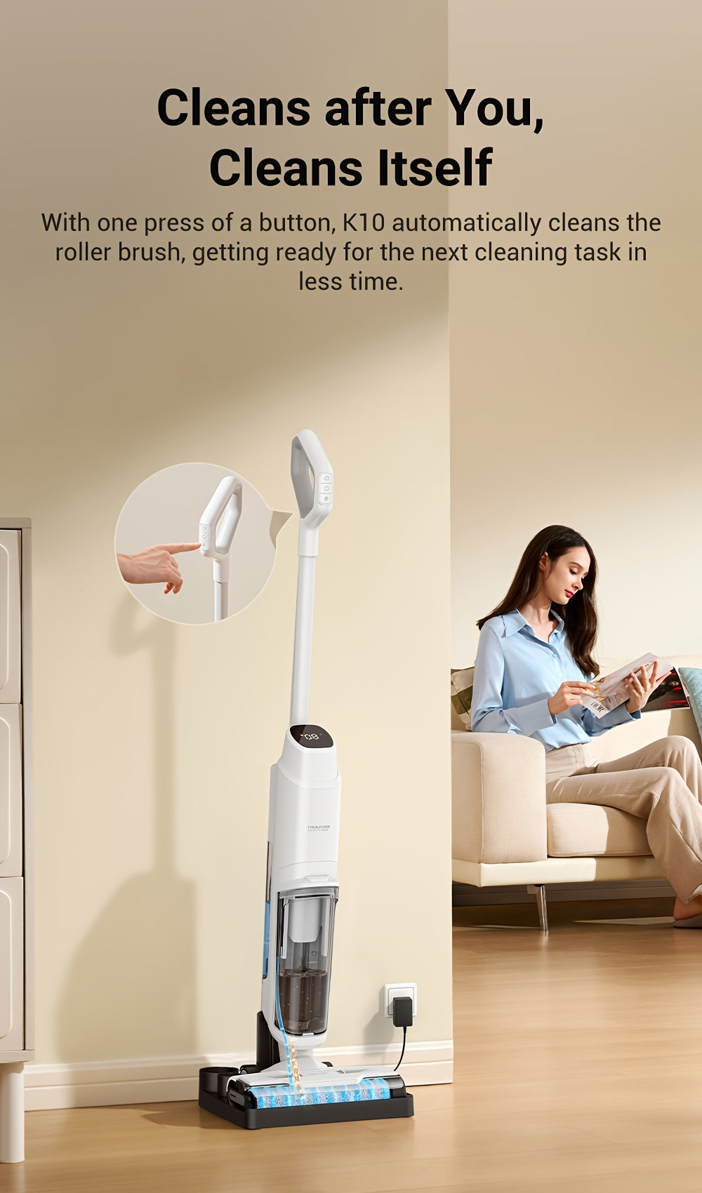 Wet Dry Vacuum Cleaner DREAME K10 Plus for Home Messes, 6.5KPa Suction and Flexible Cord or Battery Operation