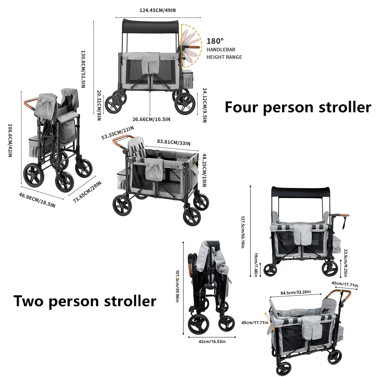 Lightweight High Landscape Quadruplets Stroller for 4 Kids & Double Stroller, 2/4 Seat Oversized Storage Basket, Suitable for Shopping, Picnics, Camping, Sports - Travel Stroller