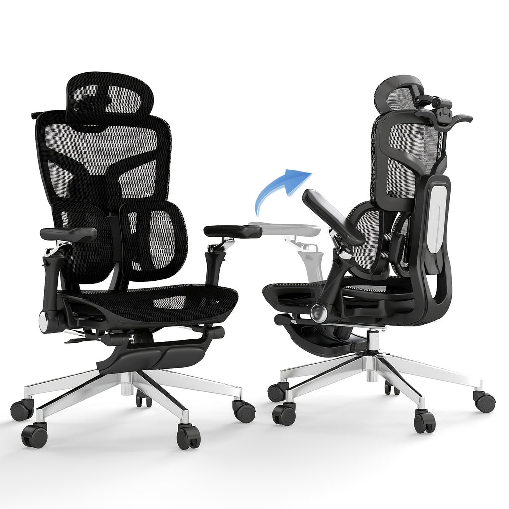 MOJAY Ergonomic Office Chair with Footrest, Big And Tall Desk Chair with Lumbar Support, High Back Home Desk Chair for Long Desk Work, Swivel Rolling Computer Seating with 6D Armrest for Home Office