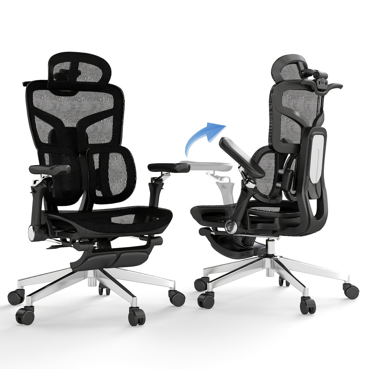 MOJAY Ergonomic Office Chair with Footrest, Big And Tall Desk Chair with Lumbar Support, High Back Home Desk Chair for Long Desk Work, Swivel Rolling Computer Seating with 6D Armrest for Home Office