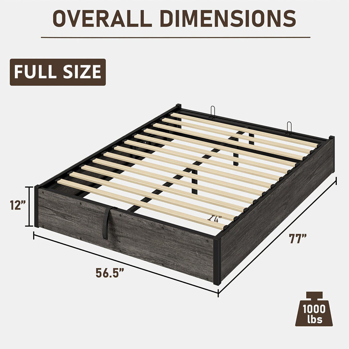 Lift Up Storage Bed with Storage Underneath, Wooden Platform Bed Frame, Solid Wood Slats Support, No Fixed Headboard, No Box Spring Needed