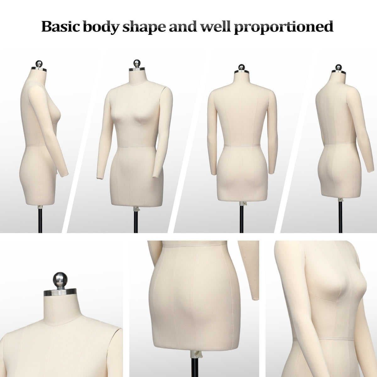 Bonnlo Female Sewing Mannequin, Size 6 Professional Dress Form for Display and Tailor Design, Height Adjustable Torso with Stable Metal Base