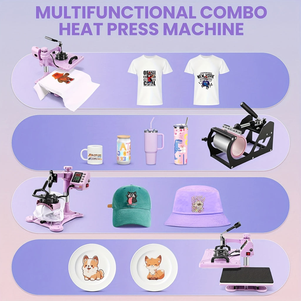8-In-1 Heat Press 15X12 Inch Combo Digital Multifunctional Sublimation Heat Transfer Machine, 360 Degree Rotary Swing Printing Sublimation Heat Press, Suitable for T-Shirts Hats Mugs Plates