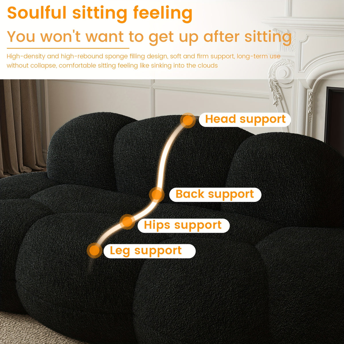 Cloud Shaped Couches for Living Room, Modern Comfy Compressed Sofa, Cloud Shaped Leisure Sofa, Upholstered Couch for Bedroom, Apartment, Small Space (No Installation Required)