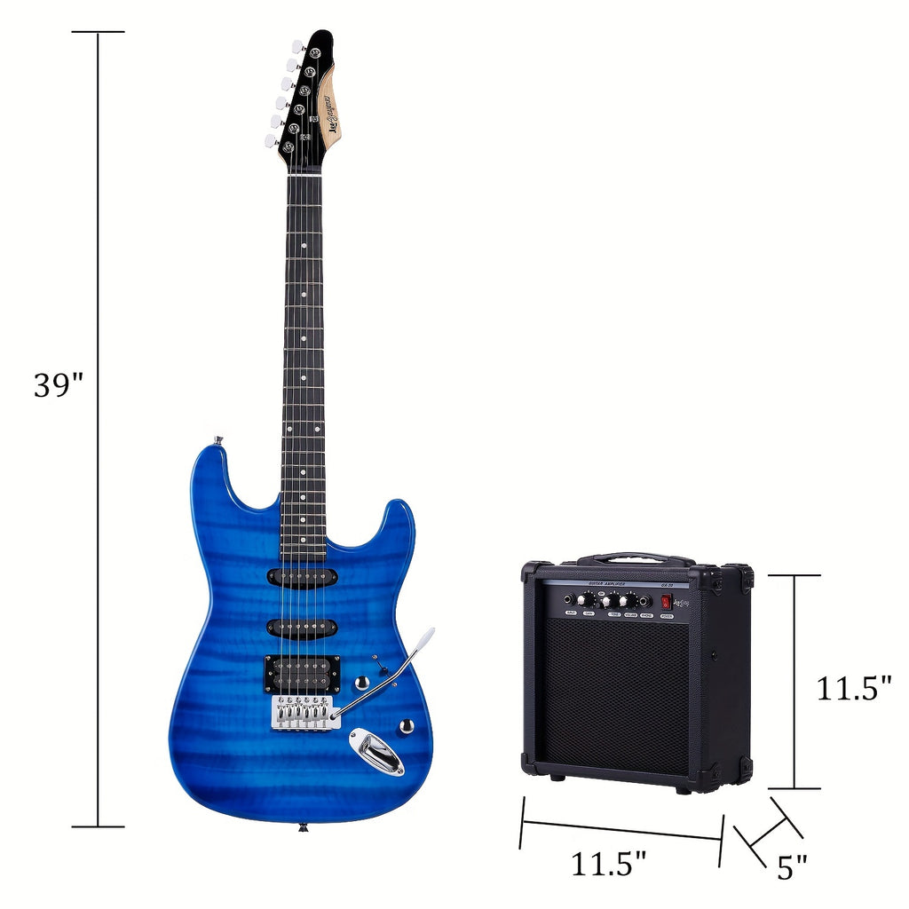 Leo Jaymz 39 Inch Full Size Electric Guitar Kit Electric Guitar Beginner Kits - 20W Amplifier, Digital Tuner, Carrying Bag, Shoulder Strap, Connecting Cable