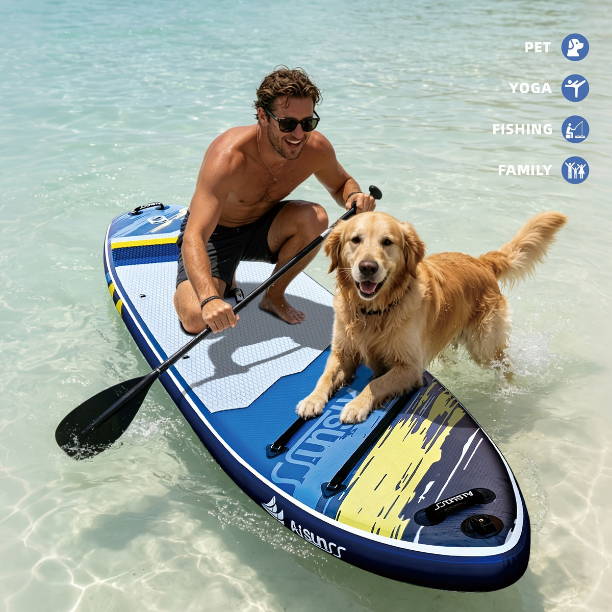 11' Inflatable Paddle Board for Adults, 34'' Extra Wide Stand Up Paddle Board with EVA Deck, Double Action Pump & Removable Fin, SUP Board 450Lb Capacity for Surf/Yoga/Family