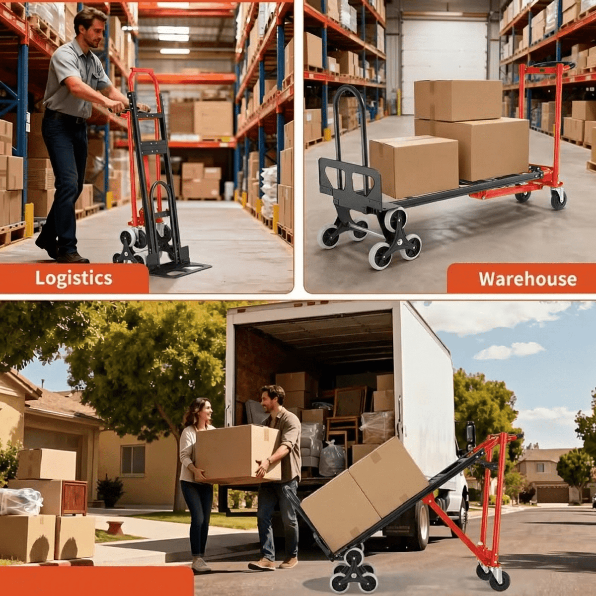 Heavy Duty 4-in-1 Convertible Hand Truck Dolly - 1000 LBS Capacity Industrial Stair Climbing Platform Cart, Foldable Utility Trolley for Moving & Transport