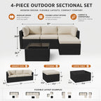 Outdoor Patio Sofa Set in L-Shaped 5- or 6-Piece Design for Backyard and Poolside Lounging