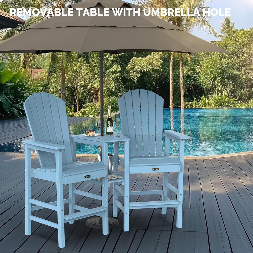 Tall Adirondack Chairs Set of 2 HDPE Balcony Chair with Double Connecting Tray Weather Resistant Outdoor Bar Stools for Patio Deck Lawn Pool Backyard Black