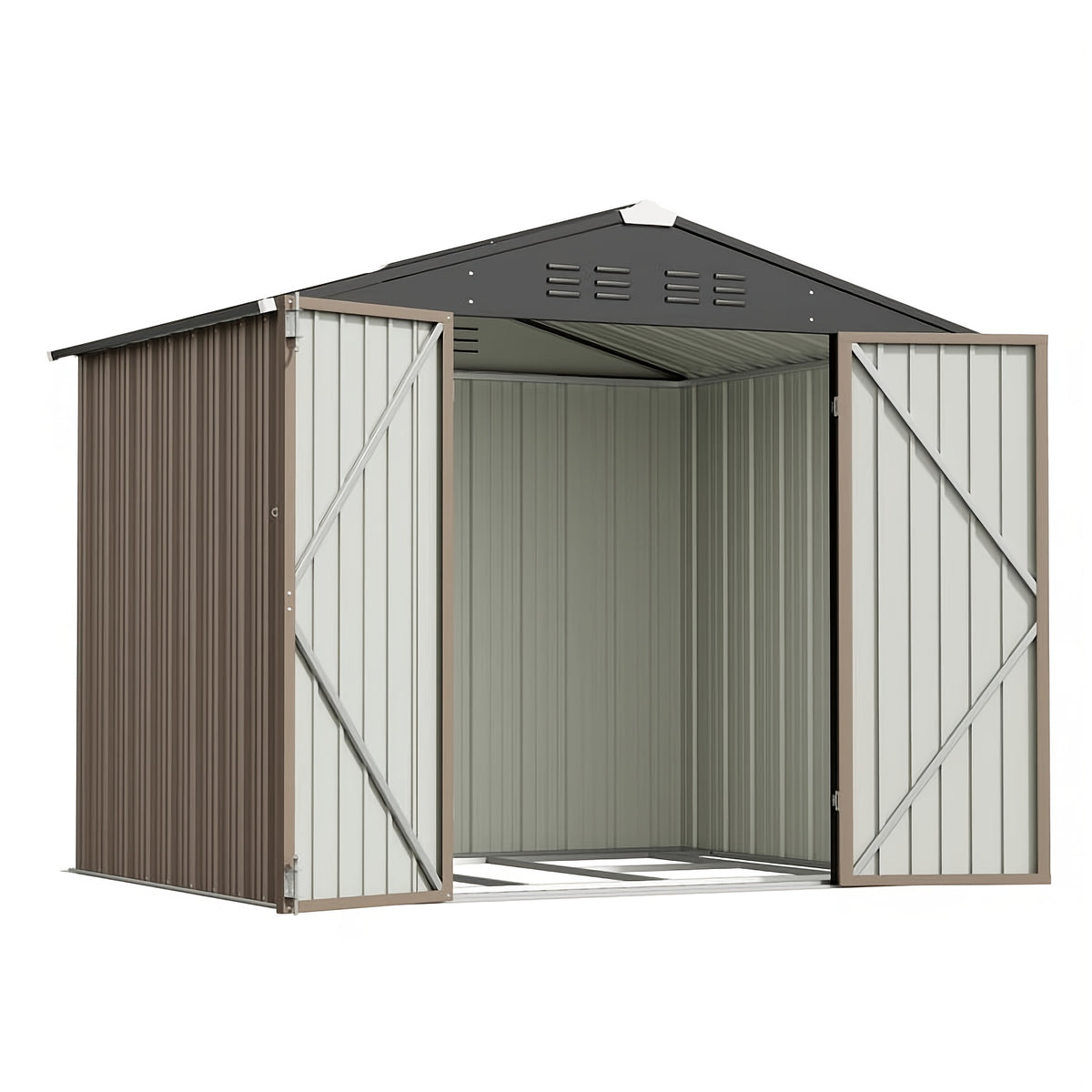 GUNJI 10 X10ft & 8 X 6ft 6 X 4ft & 5 X 3ft Storage Shed with Floor Frame, Metal Tools Shed with Design Of Lockable Doors, Utility And Tool Holder for Garden, Workshop, Backyard, Can Hold Various Tools