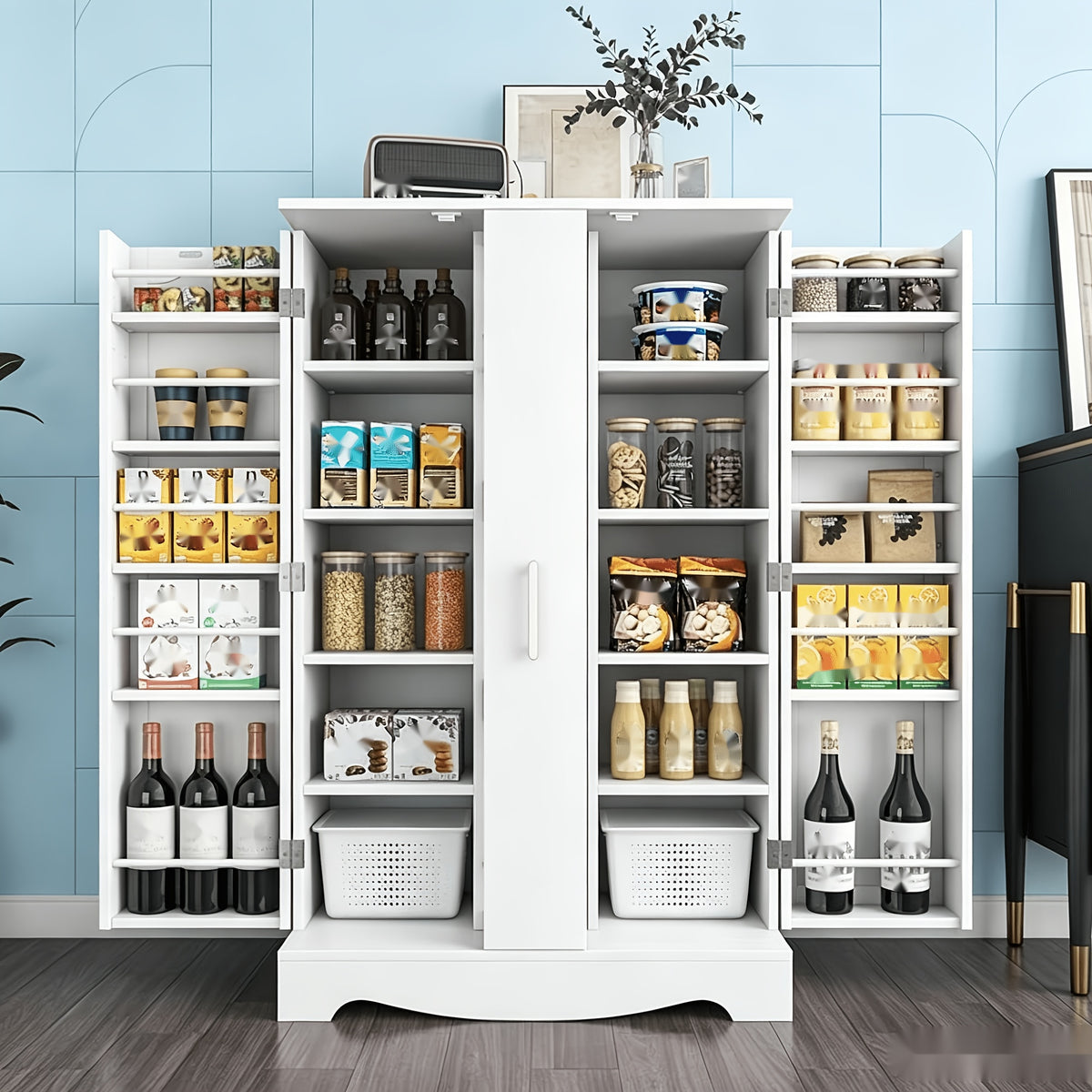 Multifunctional Storage Cabinet 47Inch Kitchen Pantry Cabinet with Drawer, Pantry Storage Cabinet with Adjustable Shelves, White Kitchen Pantry Storage Cabinet, Buffet Cupboards Sideboard