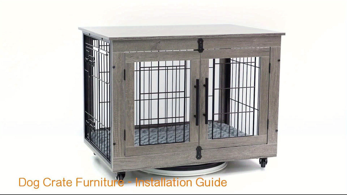 43/36/29/27in Furniture-style Wooden Dog Crate with Anti-Slip Mat, Adjustable Door, Secure Lock, Available In Gray/Brown, Easy to Move with Wheels Or Stable with Anti-Slip Foot Pads, Easy to Clean Pet Cage, Ideal for Home, Living Room Or Bedroom