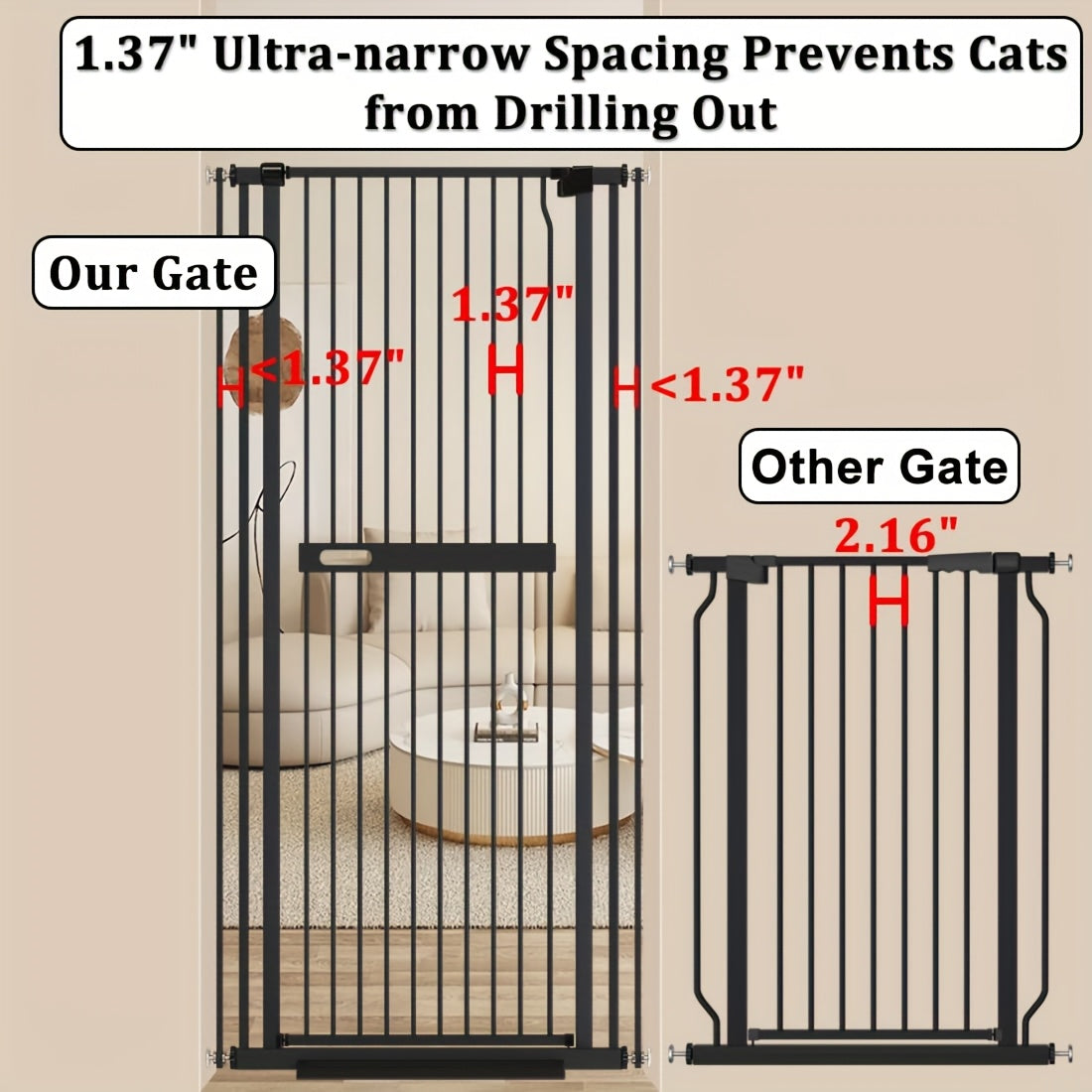 [Extra Tall Pet Gate] 61 Inch Extra Tall Pet Gate, 30.11"-52.7" Extra Wide Pressure Mounted Walk Through Swing Safety Cat Gates for Stairs, Doorways, Kitchen