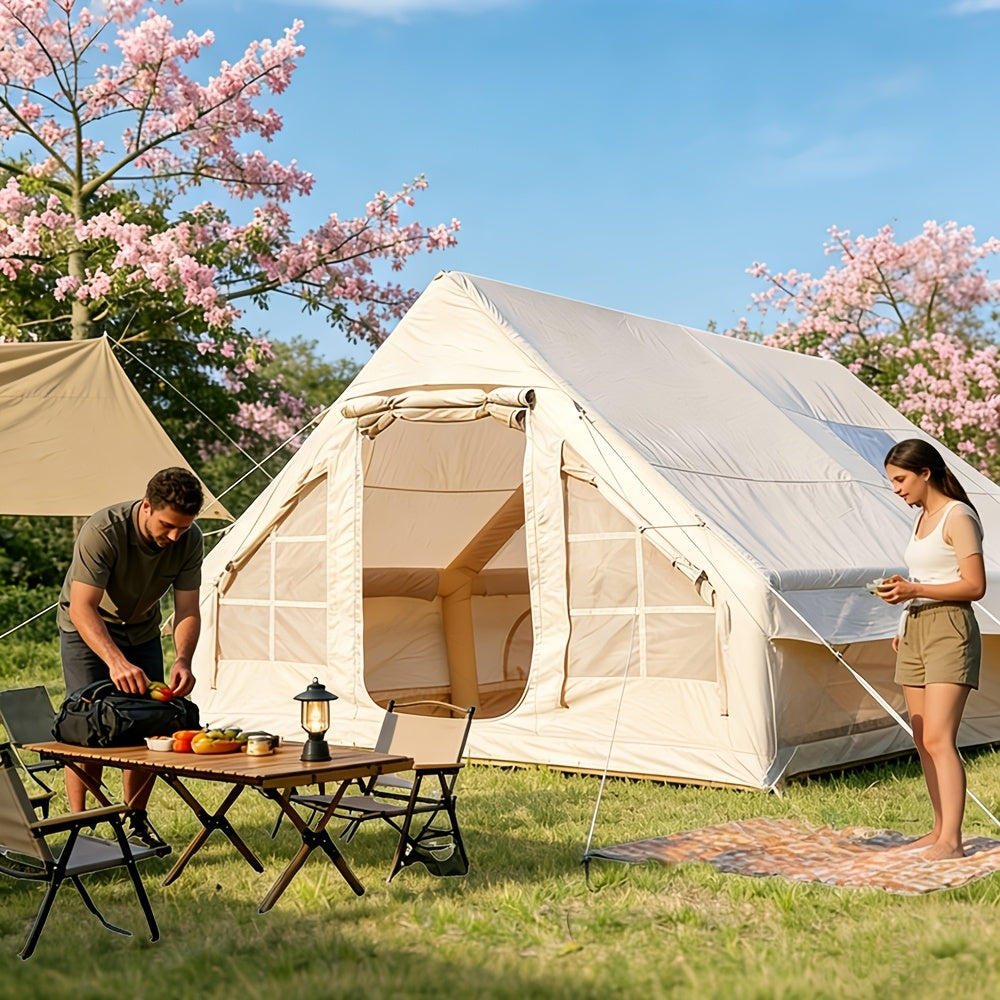 Inflatable Camping Tent（Optional: Skylight, Stove Jack） for 4-6 Person,4 Season Camping Tent, Large Luxury Air Tent with Manual Pump, Easy Setup Portable Glamping House, High Quality Windproof Family Outdoor Shelter Best Valentine's Day Gifts