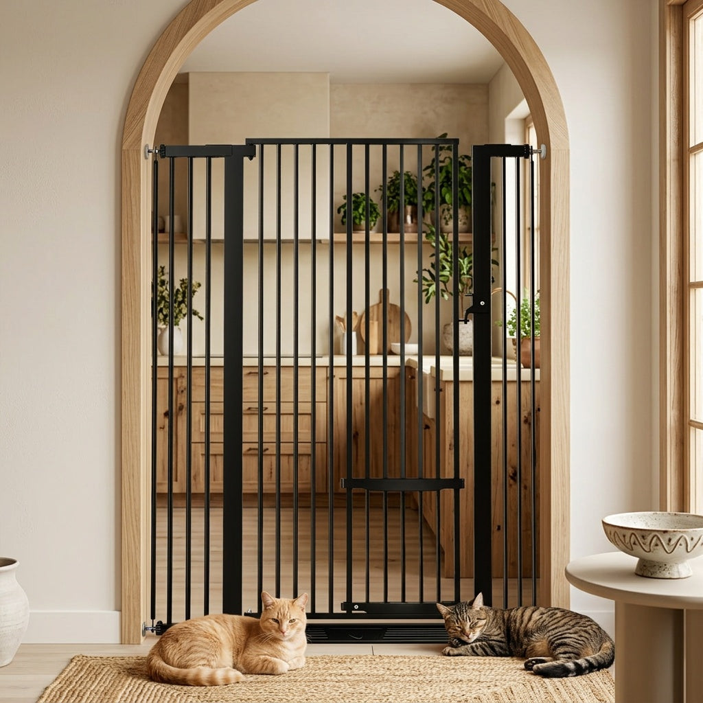 55.1" Extra Tall Cat Gate For Doorway, 29.5-40.6" Adjustable Cat Door Include, No Drilling Pressure Mount Kit, Suitable For Doorways Or Kitchen, Stairs5