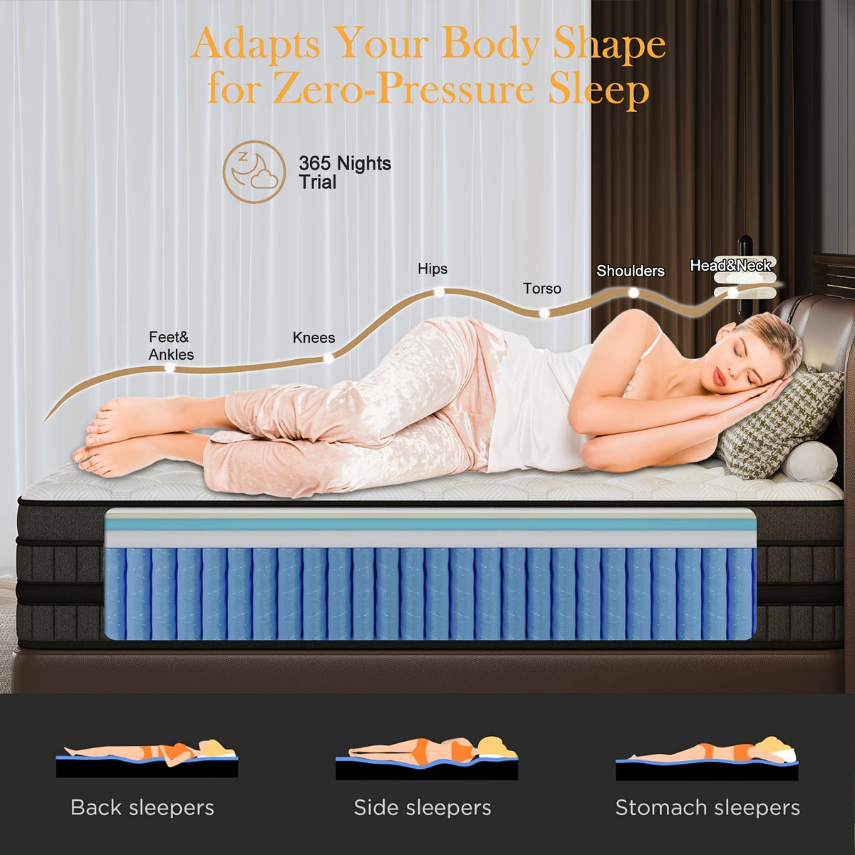 12in/14inch Twin, Full, Queen, King, Mattress Memony Foam And Spring, Medium Firm Mattress For Cooling, Pressure Relief, Edge Support & Motion Isolation Boxed
