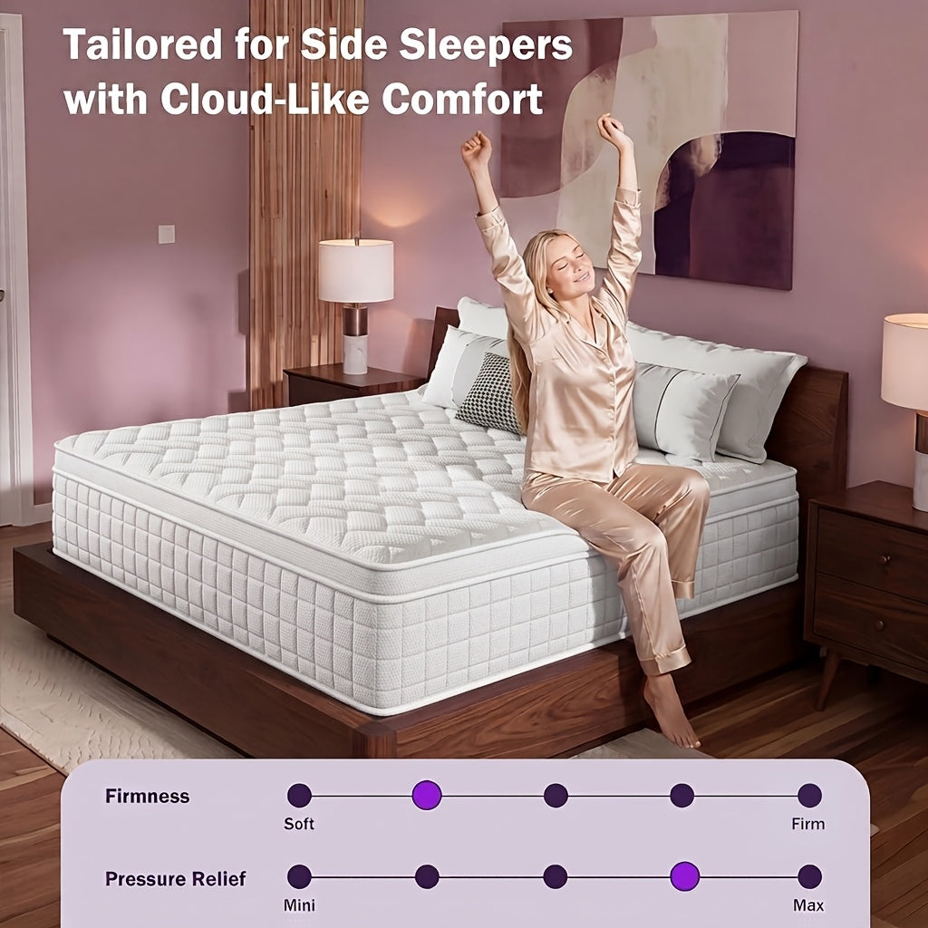 8''/10''/12''/14'' Inch Hybrid Queen Mattress in a Box - Gel Memory Foam And Pocket Springs for Back, Soft And Plush Fiberglass-Free Bed