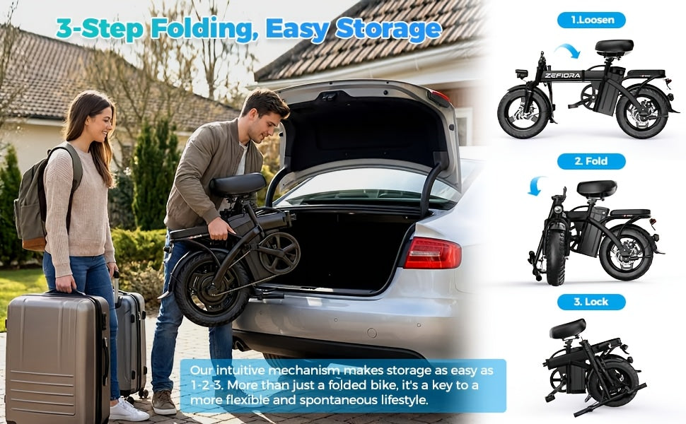14-inch Electric Bike For Adults With 500W Power Motor, 20/25MPH Speed, 48V 7.8Ah/10Ah Removable Battery, Dual Disc Brakes Electric Bicycle, 3 Riding Modes And, Portable And Compact E-bike That'S Perfect For Urban Commuting